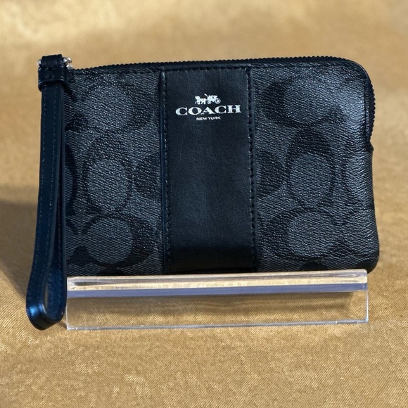 Coach Zip Wristlet 58035 Black Signature Coated Canvas And Smooth Leather NWOT - Picture 1 of 12
